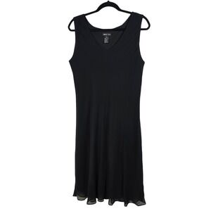 Simply Silk Black 100% Silk V-Neck Sleeveless Midi Dress Lettuce Hem Womens XL